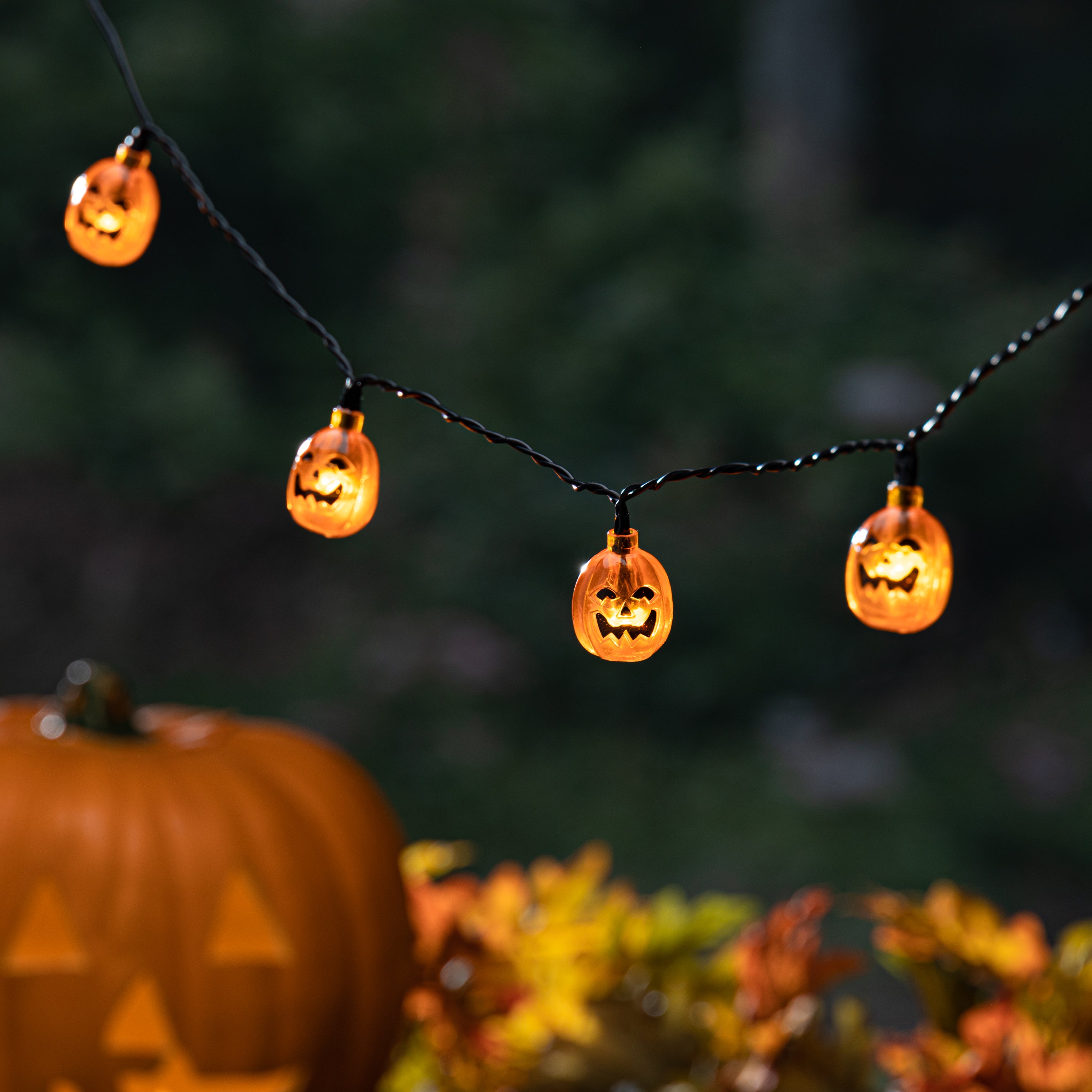 Solar Powered Jack o Lantern Pumpkin Light String, 5 ft